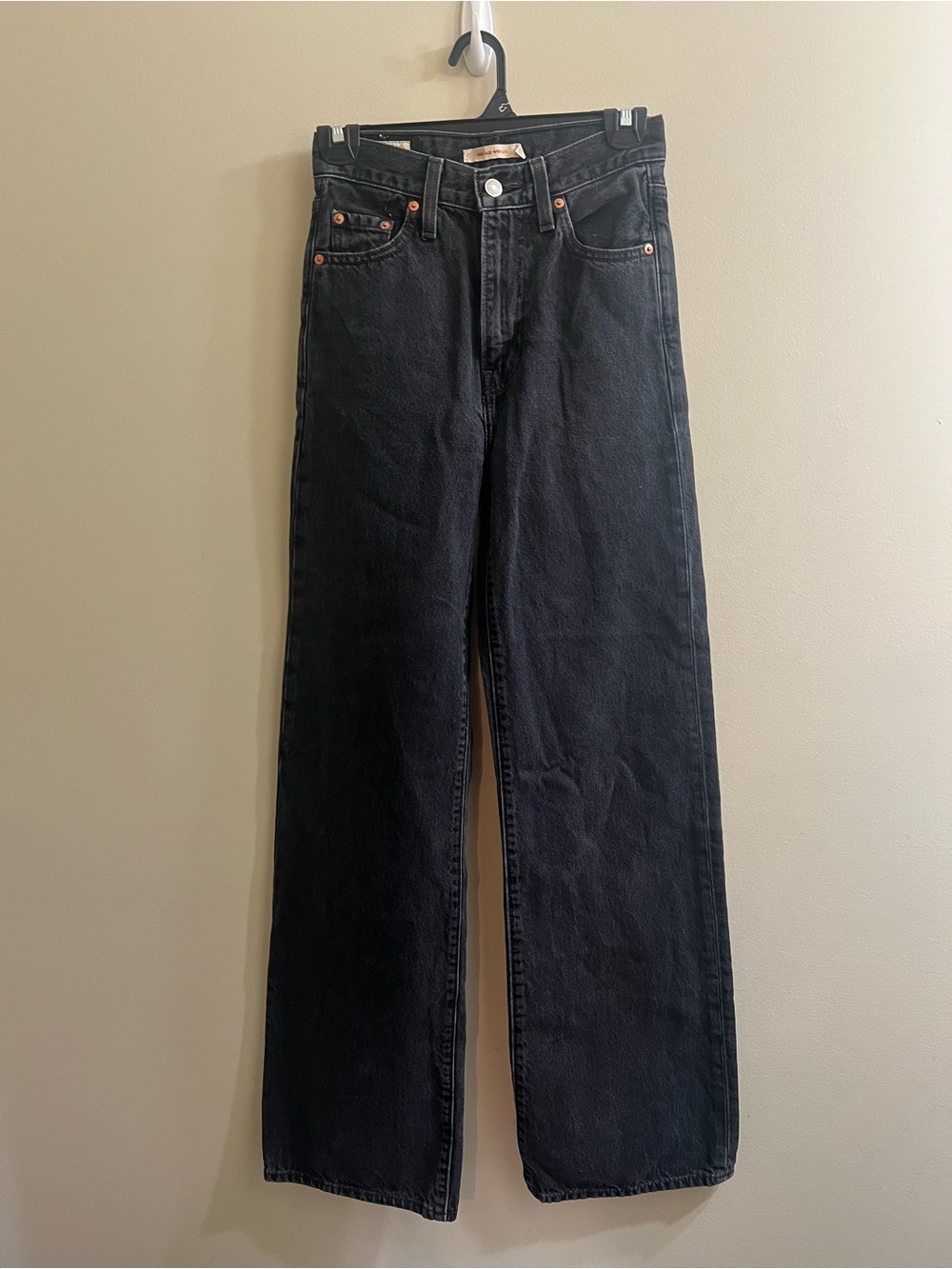 Levi's Women's Black Ribcage Wide Leg High Rise Jeans Cotton Size 23X32 Premium
